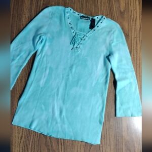 Turquoise Tie-dyed Lace-Up Sweater